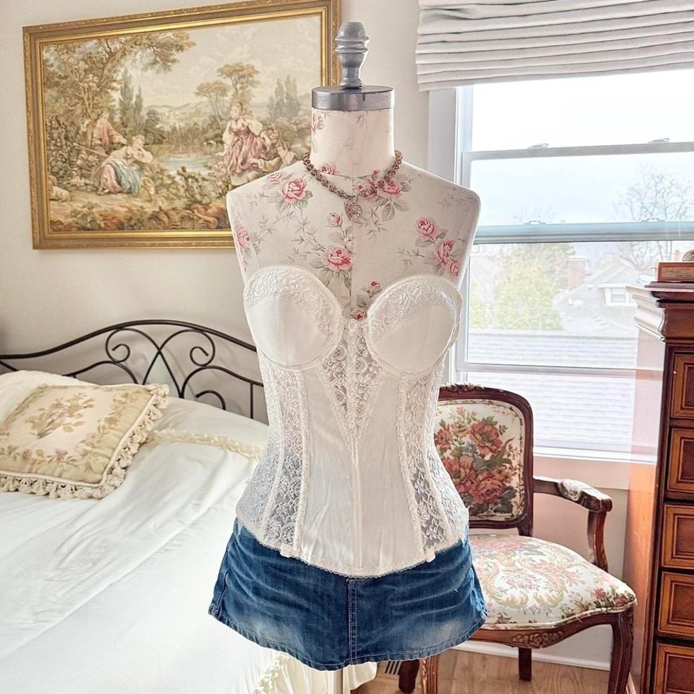 90s di lorenzo white lace corset size 32b - Picture 1 of 7